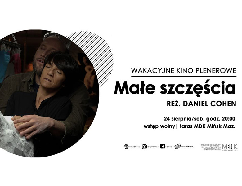 W kole zdjęcie kobiety i mężczyzny. Są przytuleni, mają zamknięte oczy. Dotykają białego przedniotu. Po prawej tekst.