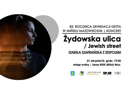 Po lewej w kole ciemne profilowe zdjęcie kobiety w czarnej sukni na szyi duży wytłaczany kamieniami łańcuch. Po prawej na białym tle tekst