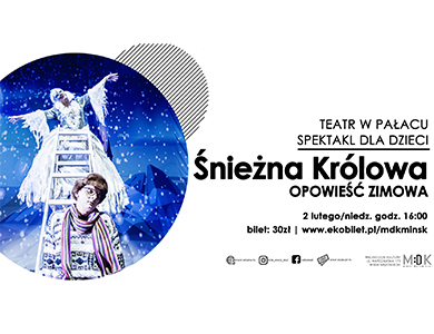 Po lewej w kole na niebieskim tle na przodzie mężczyzna w okularach z zamkniętymi oczami. Za nim na białej drabinie ubrana w białą suknię kobieta. Po prawej na jasnym tle infrmacje