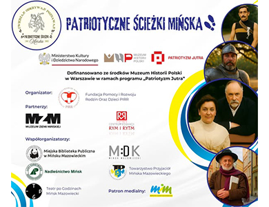 Na białym tle napisy, logotypy i zdjęcia postaci historycznych w kółkach. 
