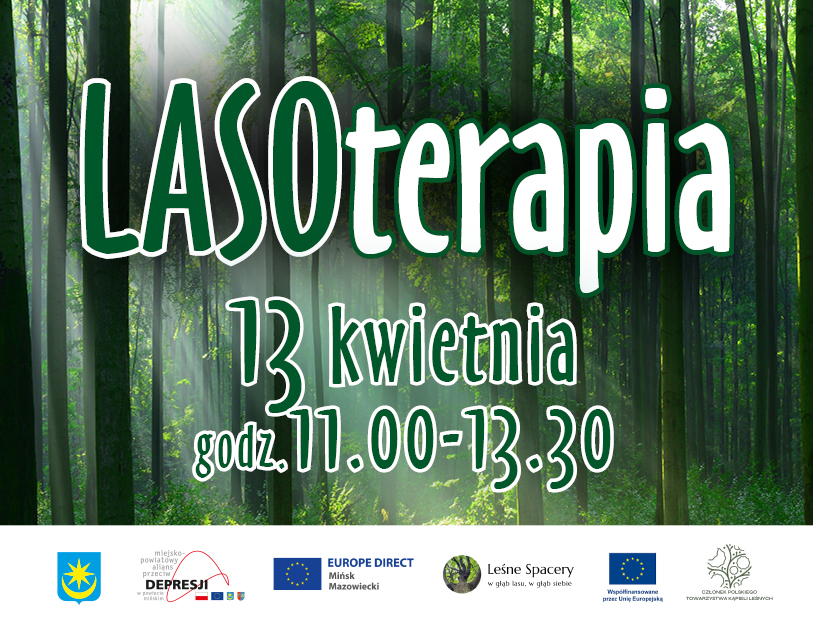 napis lasoterapia na tle zielonego lasu