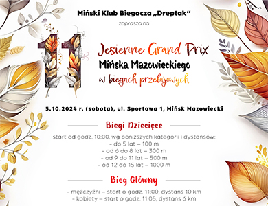 Na białym tle kolorowe informacje. Naokoło rysunki jesiennych liści