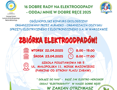 Na jasnym tle informacje. Na górze w rogach w loga