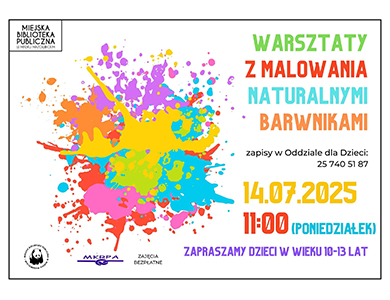 Na jasnym tle kolorowe informacje. Po lewej kolorowa plama 