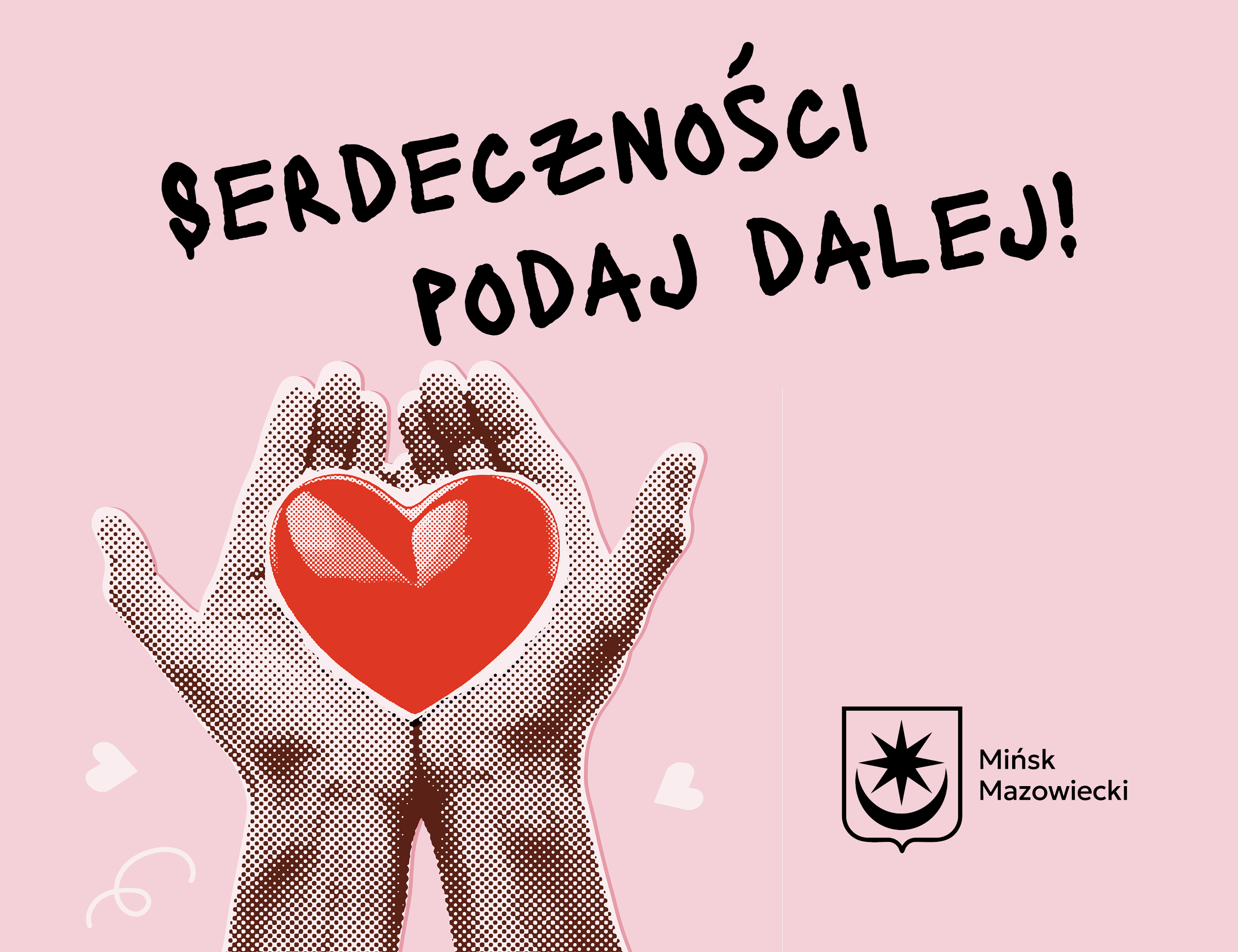 Na różwoym tle w dłoniach czerwone serce