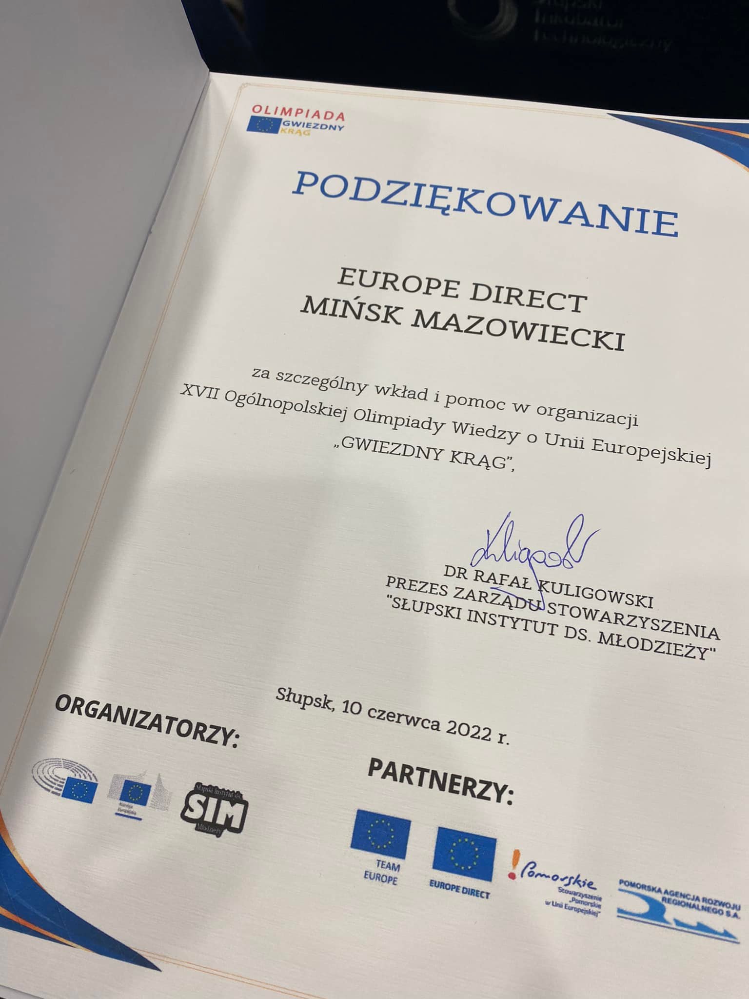 Gala ogłoszenia wyników XVII Olimpiady Wiedzy o Unii Europejskiej Gwiezdny Krąg