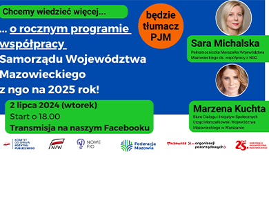 Na niebieskim tle informacje. Po prawej w dwóch kółkach zdjęce twarzy dwóch kobiet