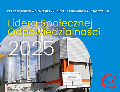 Na niebieskim tle zdjęcie budynku jasno-pomarańczowego. Po środku rury. Naokoło informacje