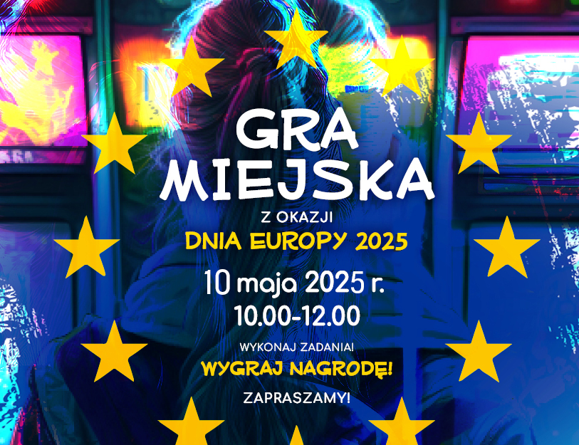 Na kolorowym tle zarys osoby plecami. Po środku okrąg z żółtych gwiazdek. W nim informacje.