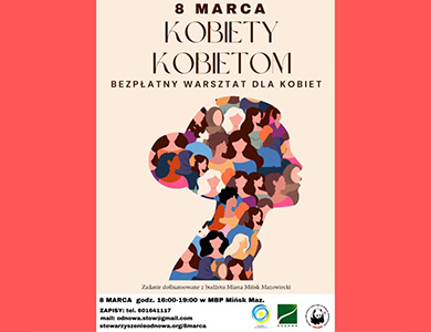 Po środku głowa kobiety z profilu. W środku rysunki profili kobiet.