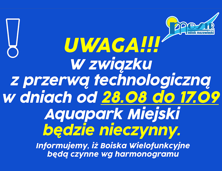 Przerwa technologiczna Aquaparku Miejskiego w dniach 28.08-17.09.2023