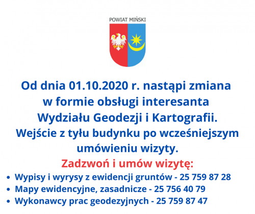 Plakat dot  zmiana w formie obsługi interesanta Wydziału Geodezji i Kartografii