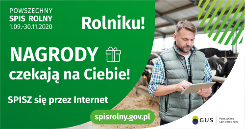 Plakat zachęcający do spisu rolnego przez Internet