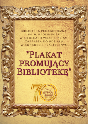plakat promocyjny, napis "plakat promujący bibliotekę"