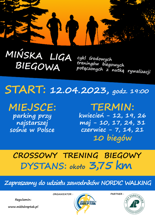 plakat z tytułem głównym Mińska Liga Biegowa