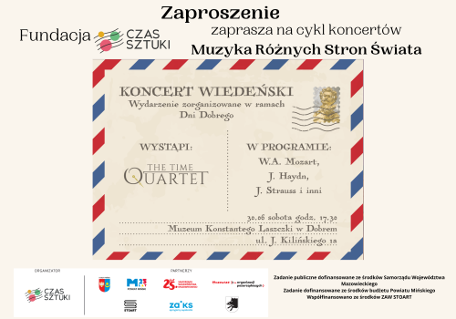 Po środku informacje w formie znaczka pocztowego. Na obwolucie czerwone i granatowe małe paski. Tytuł zaproszenie